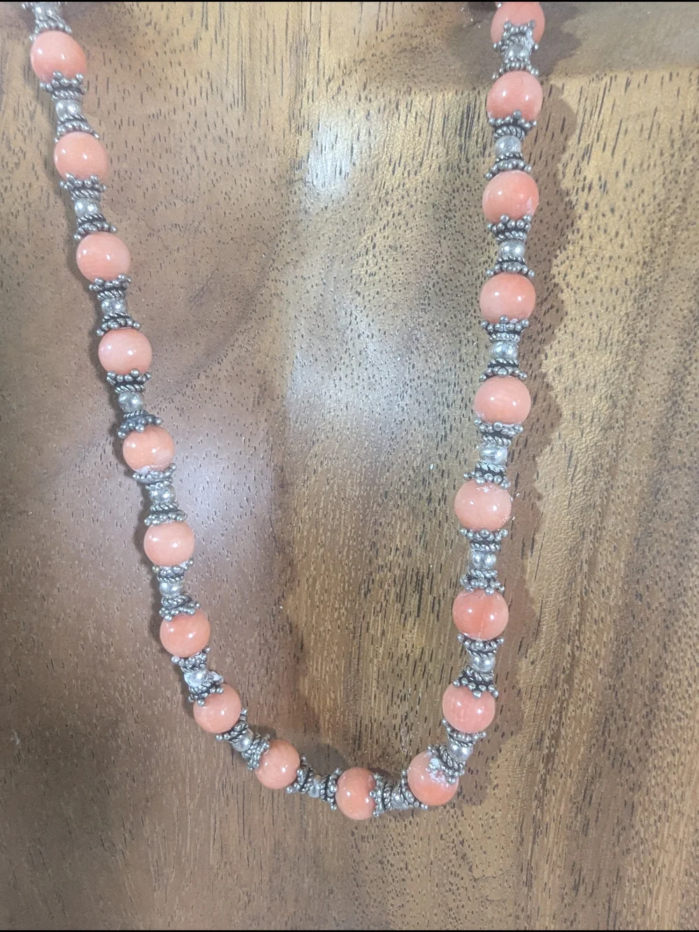 Handcrafted Coral Glass Bead Necklace with Sterling Silver Accents Women Jewelry